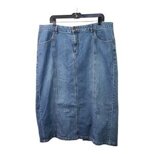 Cato Woman Blue Denim Jeans Maxi Skirt Rear Flap Pockets 20 W